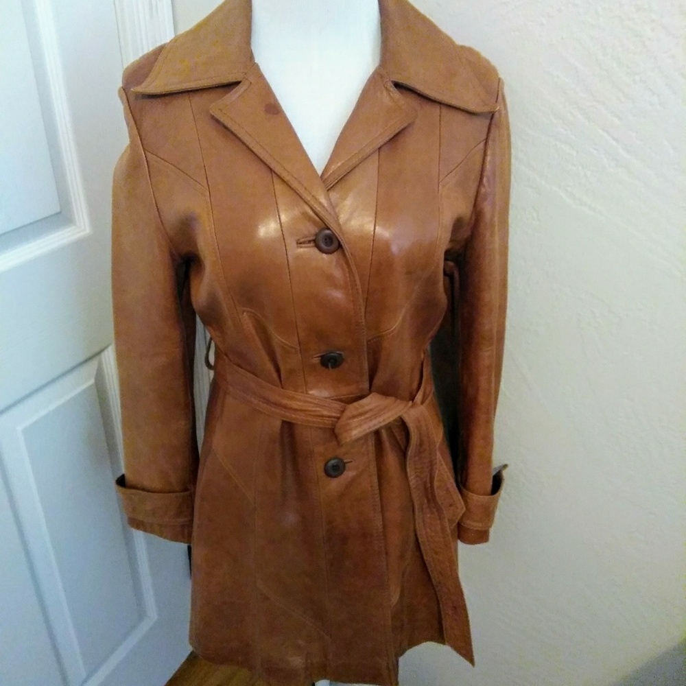 Skin gear retro 100% brown leather women's coat